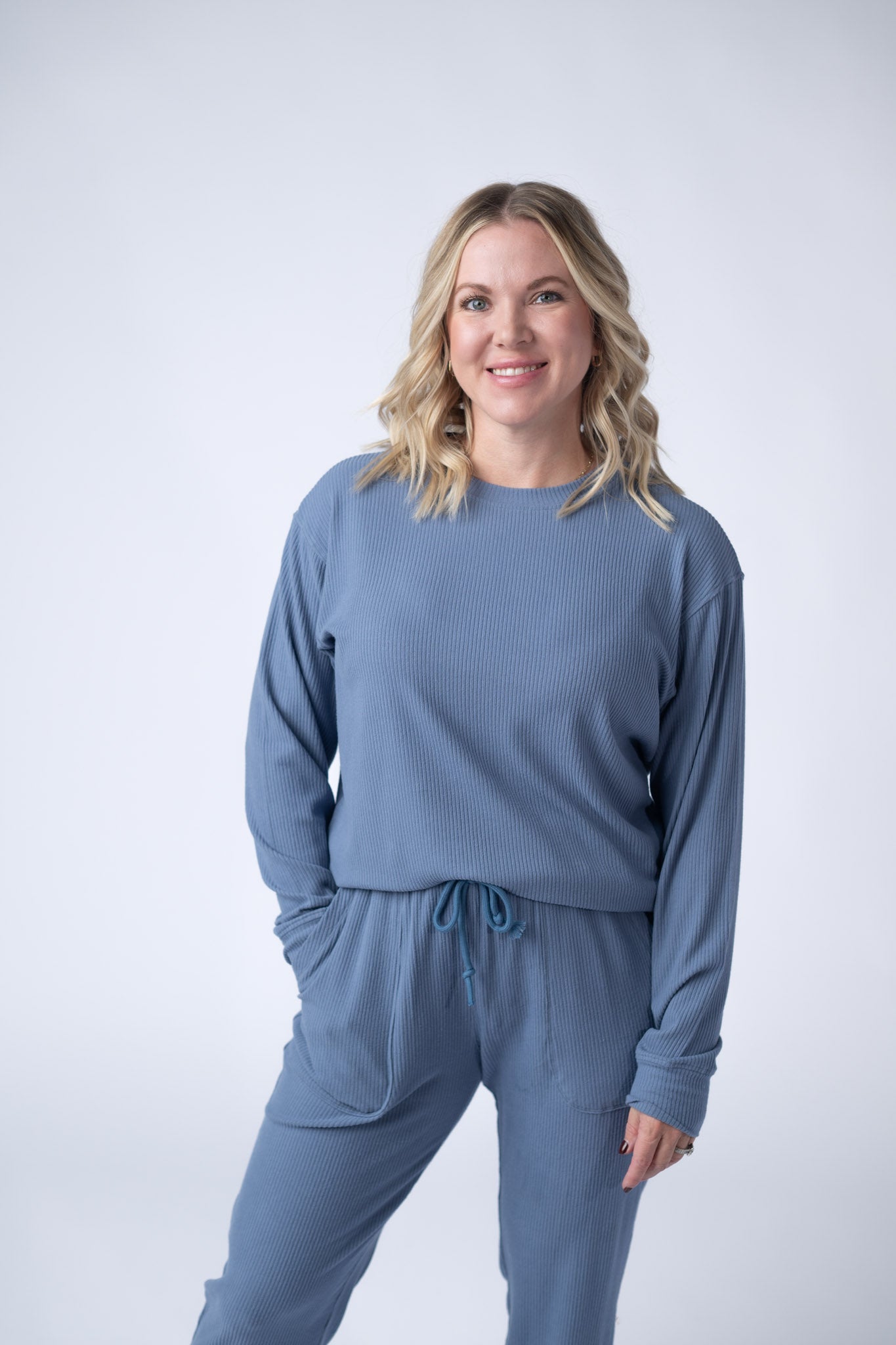 Corrine Ribbed Pullover Top - Denim