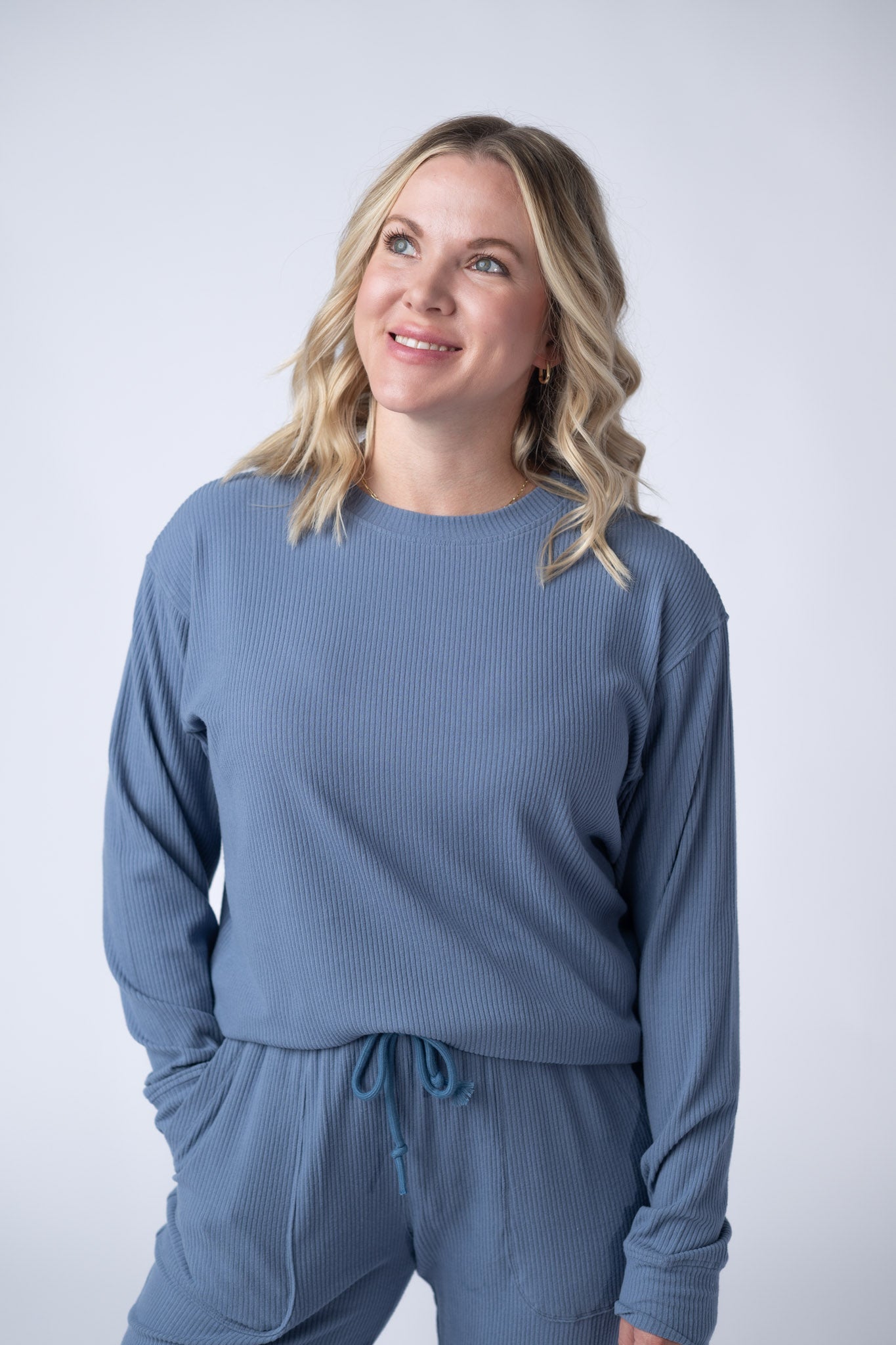 Corrine Ribbed Pullover Top - Denim