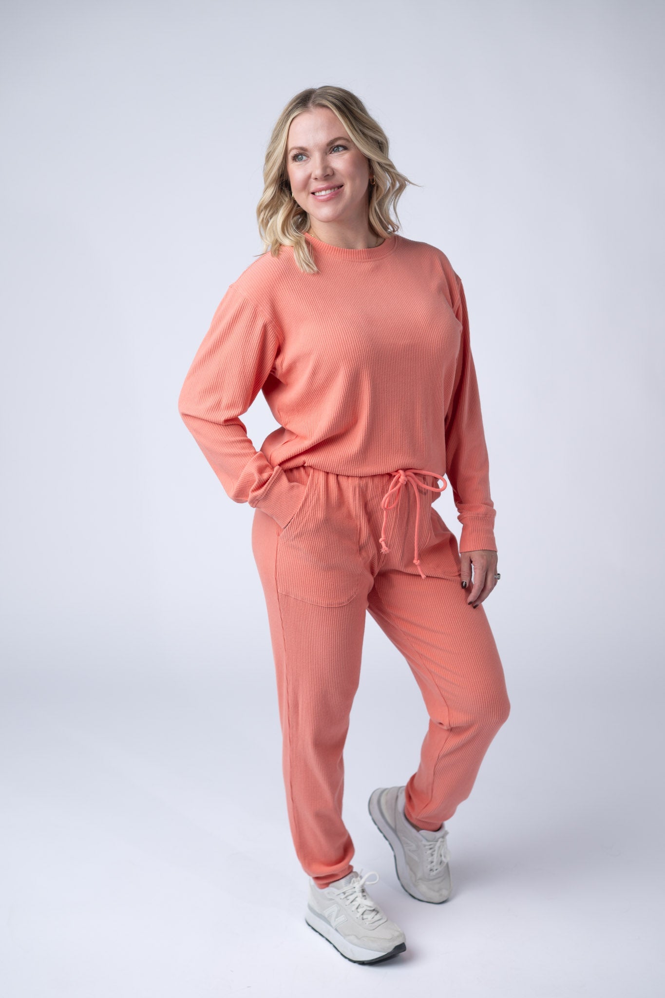 Corrine Ribbed Pullover Top - Coral