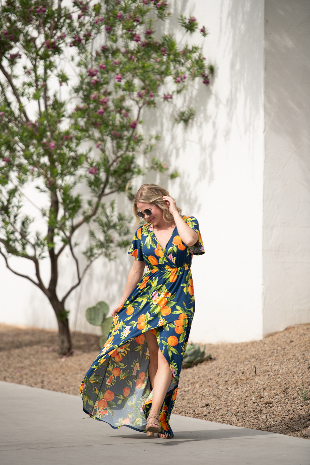 Harley High-Low Dress - Navy Citrus
