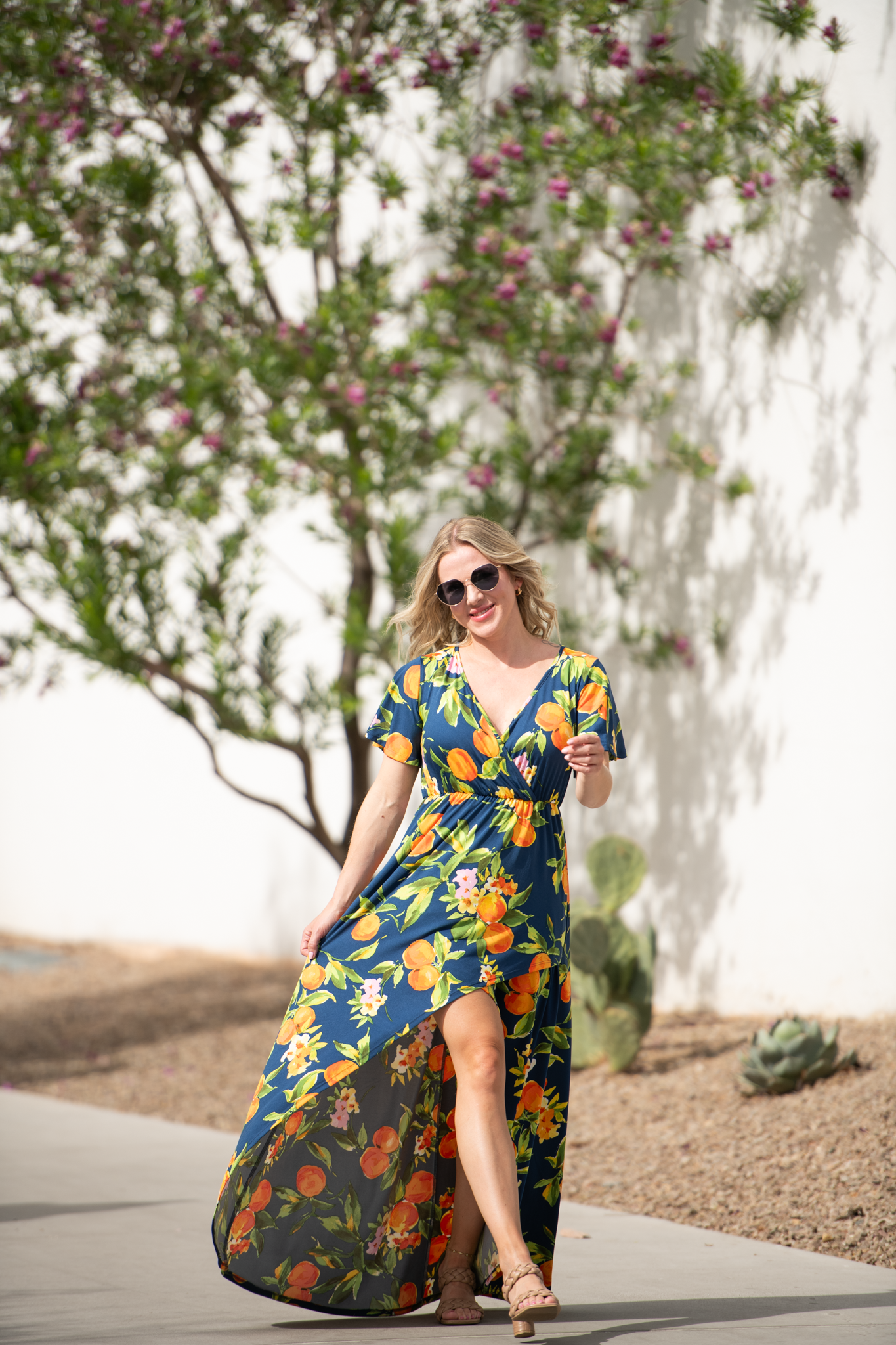 Harley High-Low Dress - Navy Citrus