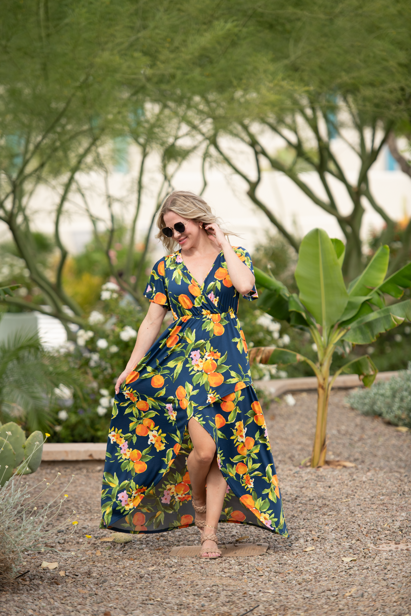 Harley High-Low Dress - Navy Citrus