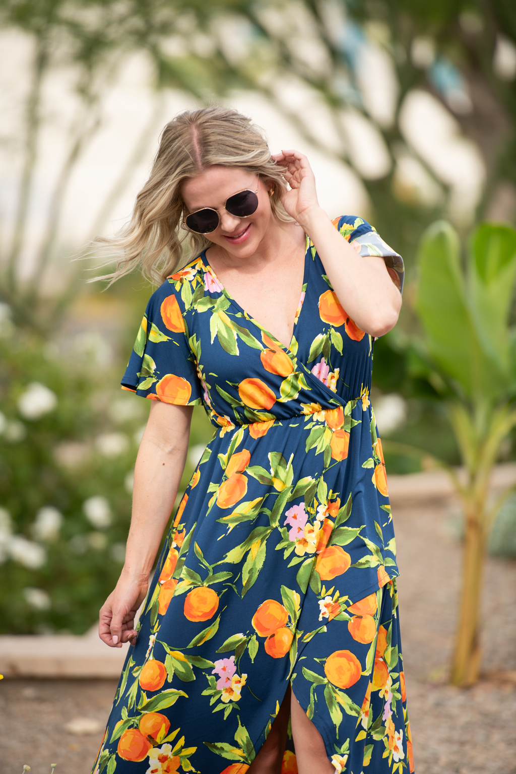 Harley High-Low Dress - Navy Citrus