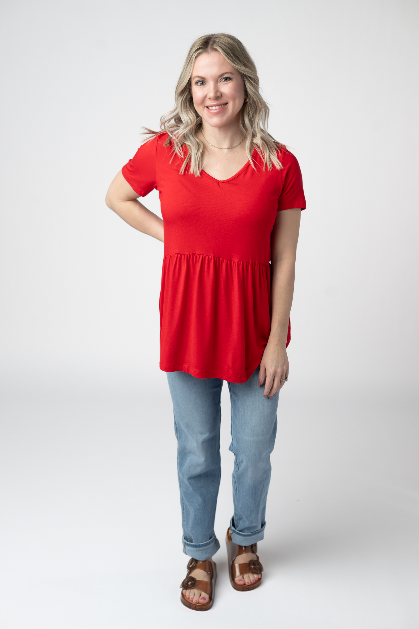 Sarah Ruffle Short Sleeve - Red