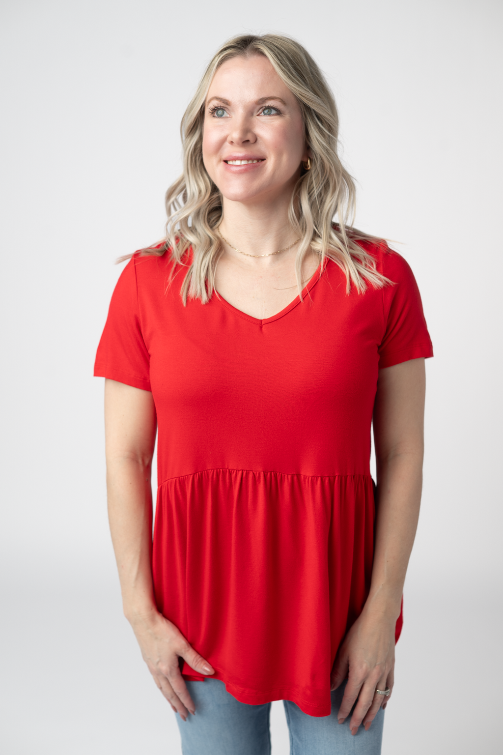 Sarah Ruffle Short Sleeve - Red