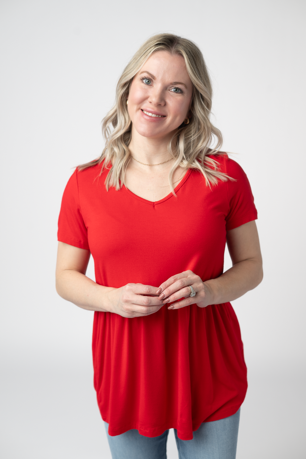Sarah Ruffle Short Sleeve - Red
