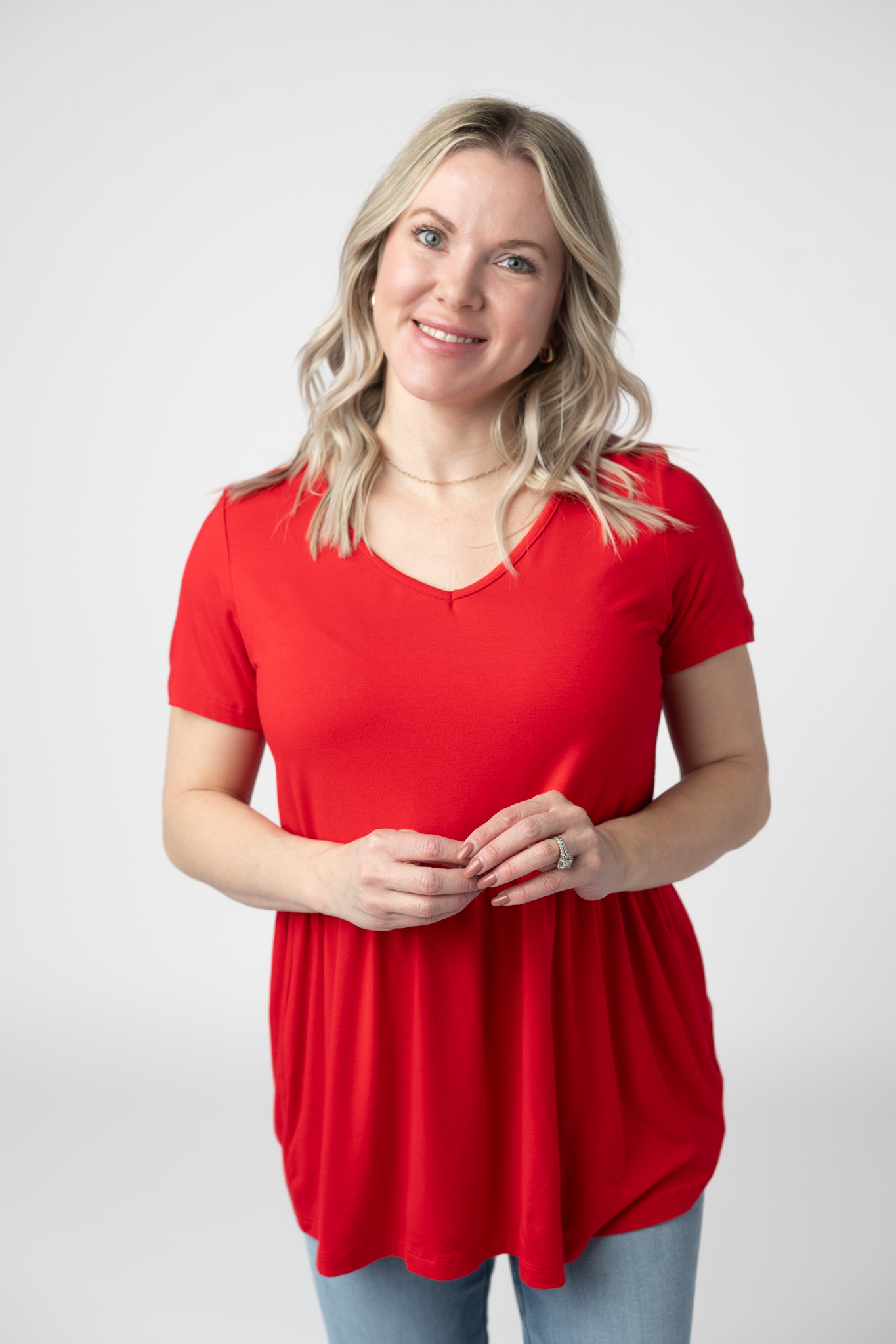 Sarah Ruffle Short Sleeve - Red