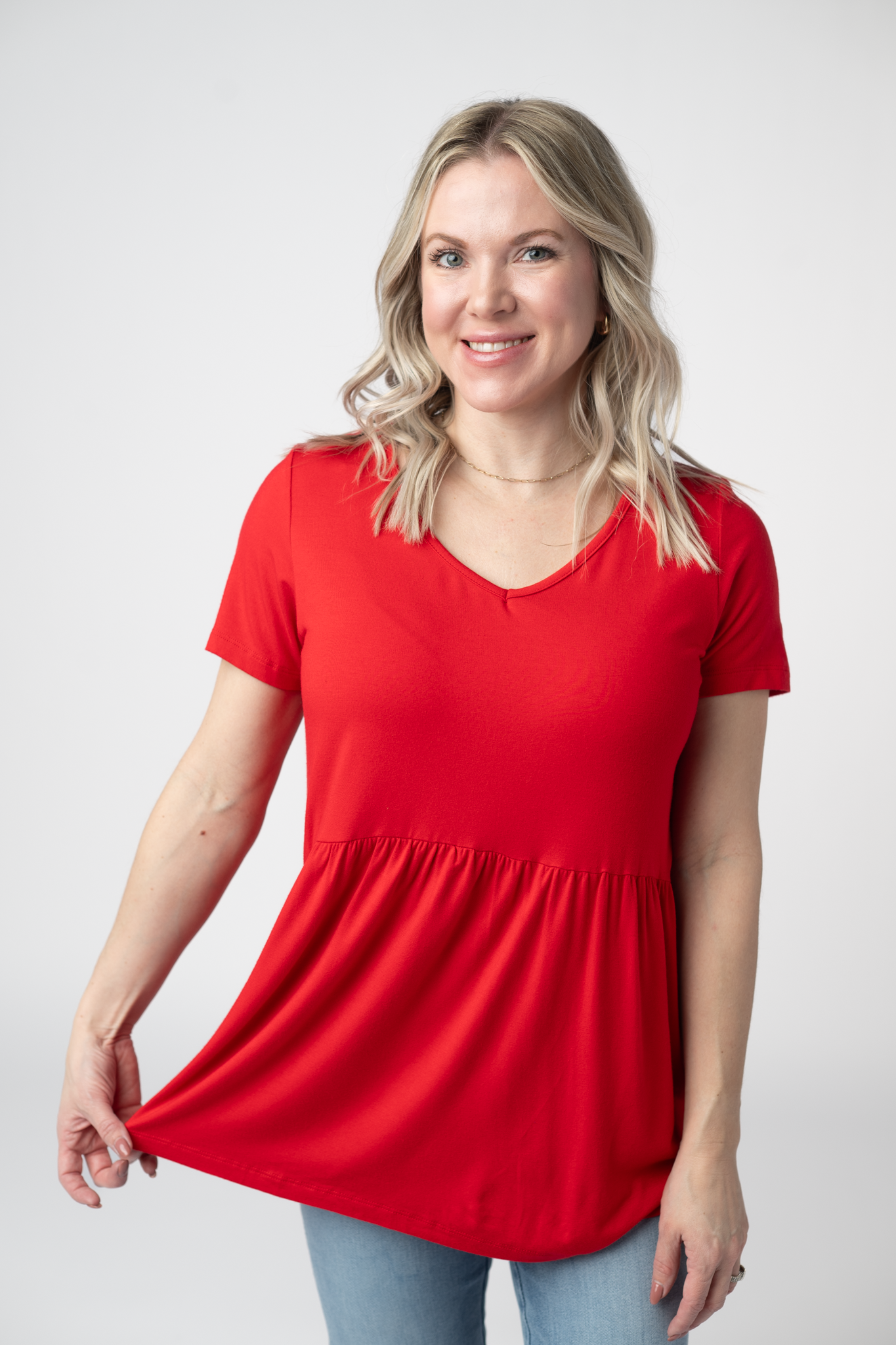 Sarah Ruffle Short Sleeve - Red