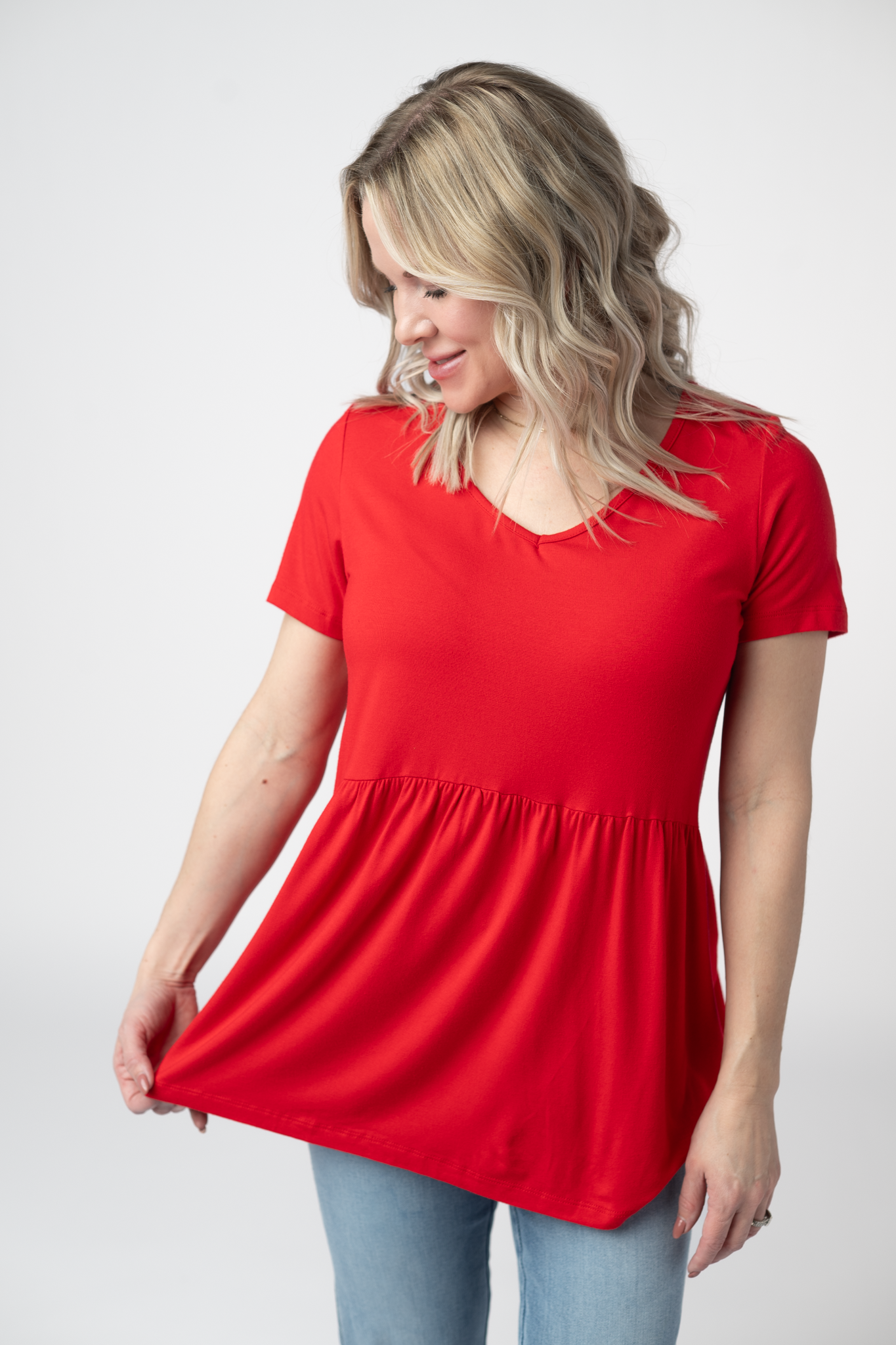 Sarah Ruffle Short Sleeve - Red