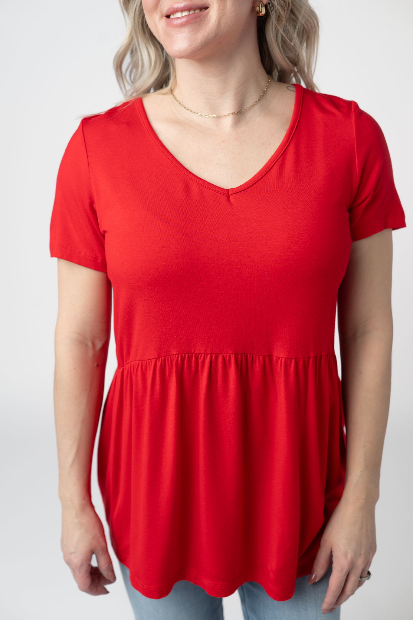 Sarah Ruffle Short Sleeve - Red
