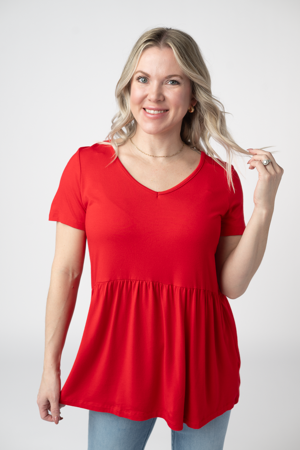 Sarah Ruffle Short Sleeve - Red