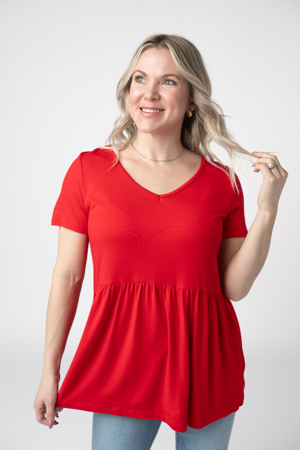 Sarah Ruffle Short Sleeve - Red