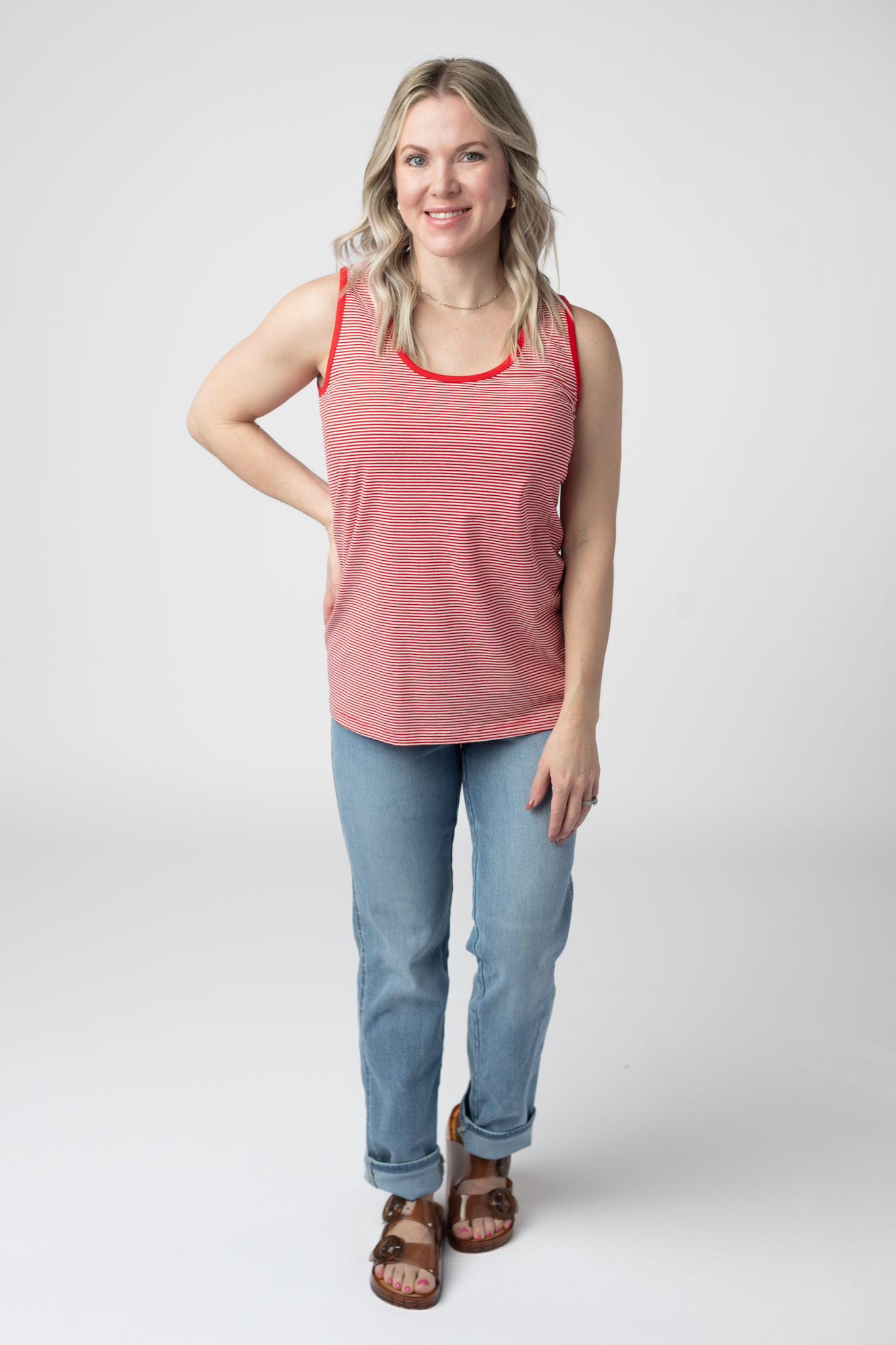 Micro Striped Tank - Red
