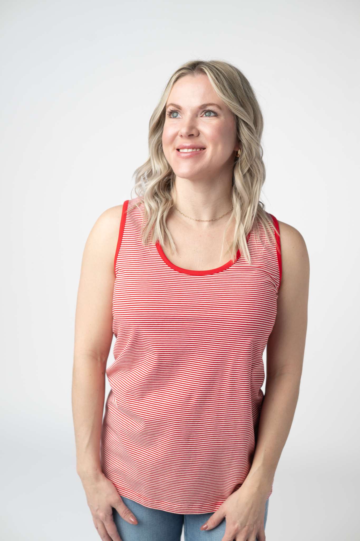 Micro Striped Tank - Red