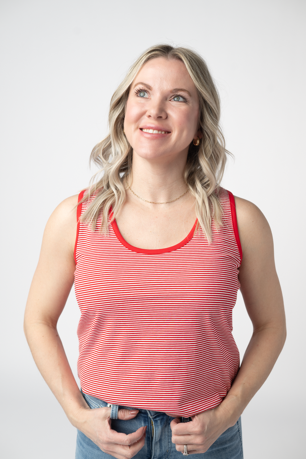 Micro Striped Tank - Red