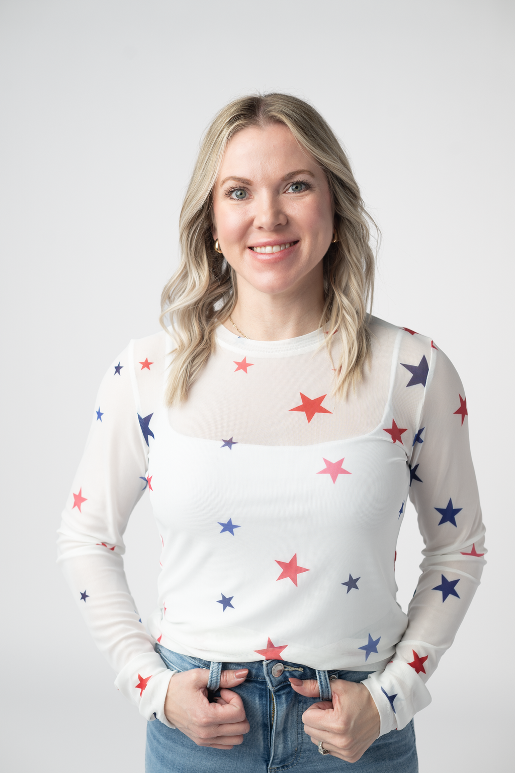 Mesh Long Sleeve Top - Stars