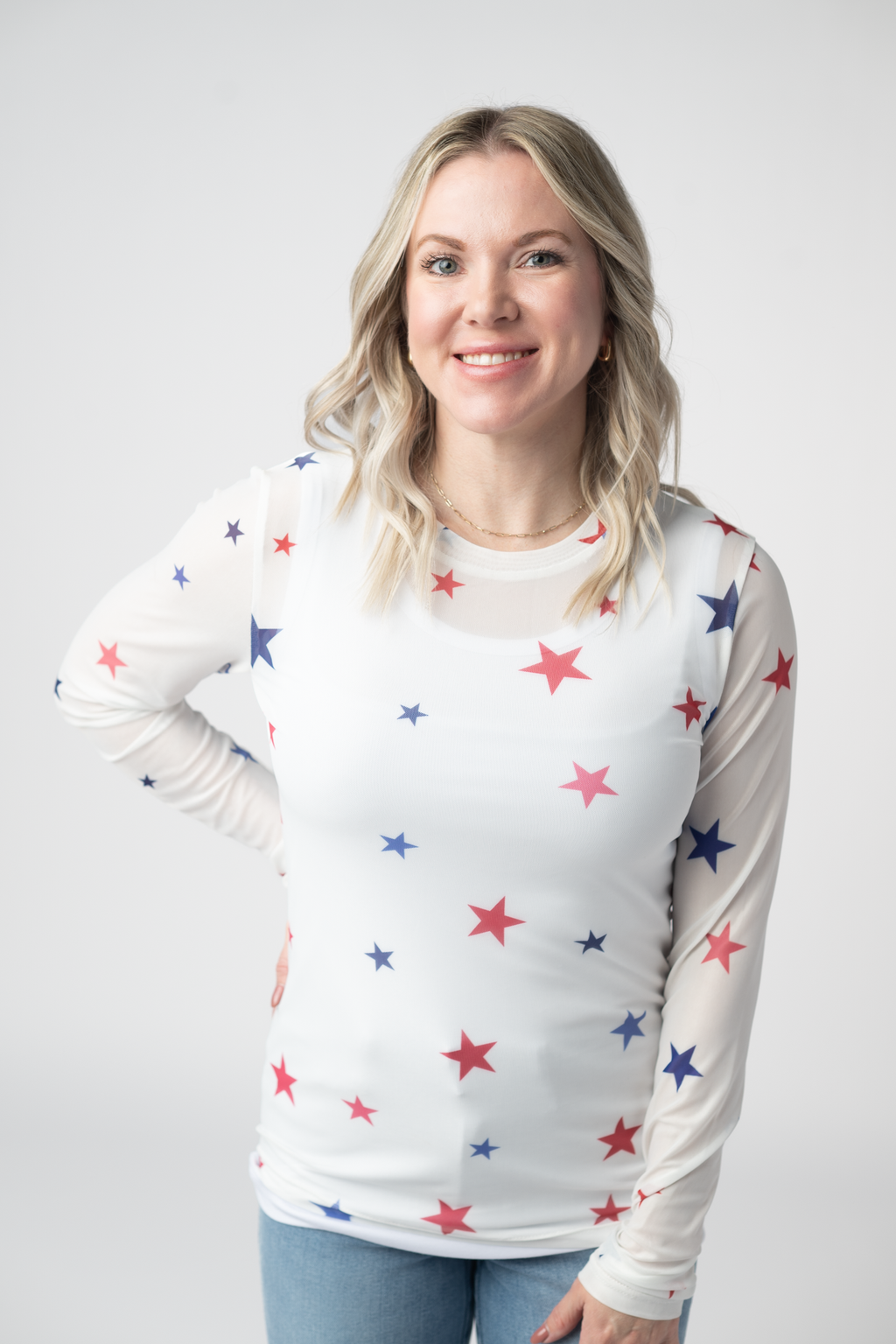 Mesh Long Sleeve Top - Stars