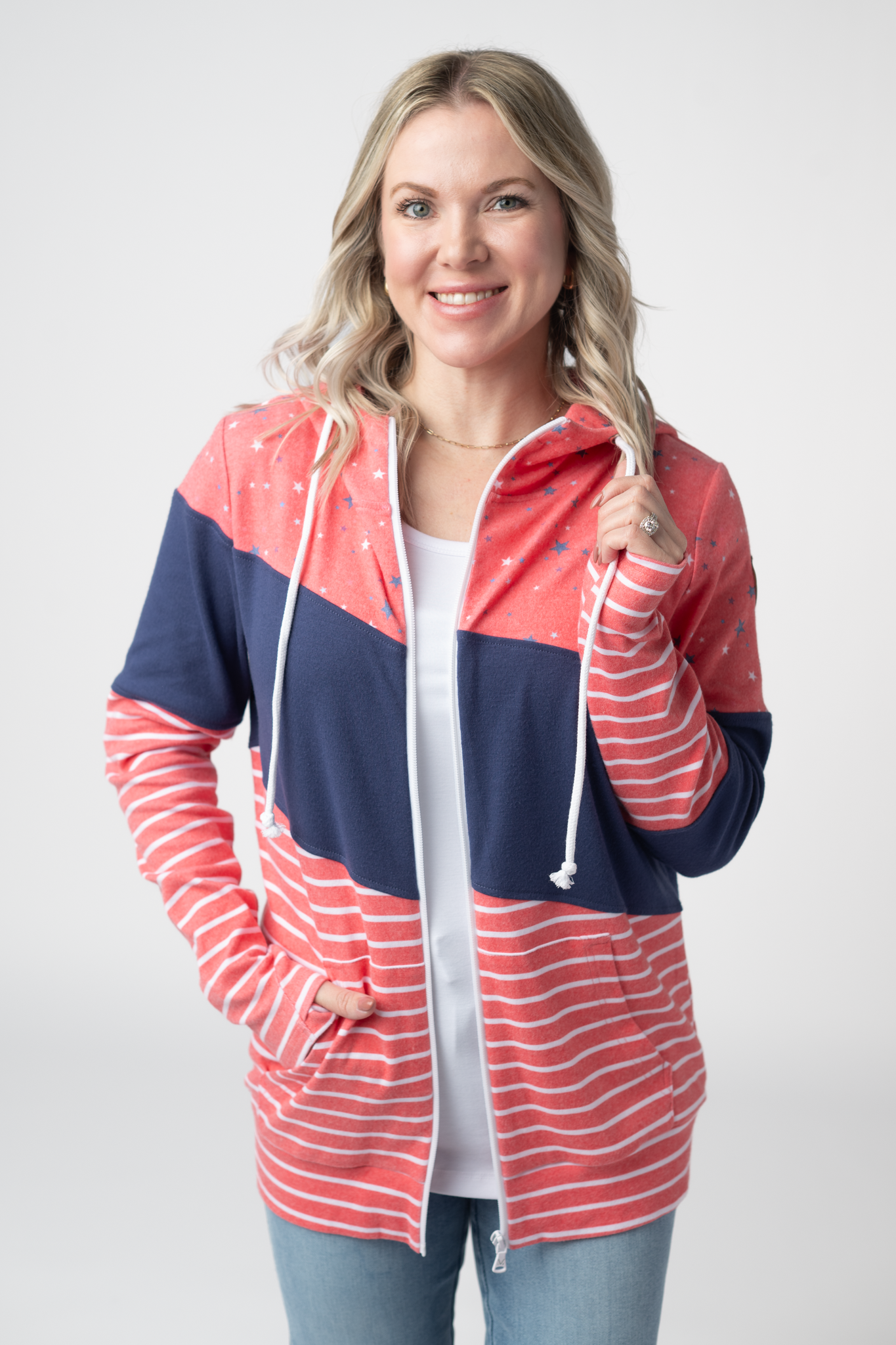 Colorblock Fullzip - Liberty Stars, Navy, and Stripes Trio