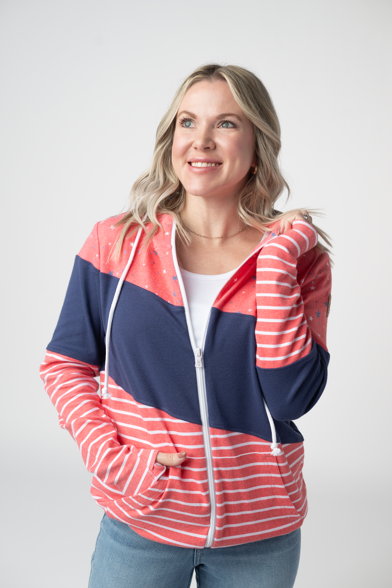 Colorblock Fullzip - Liberty Stars, Navy, and Stripes Trio