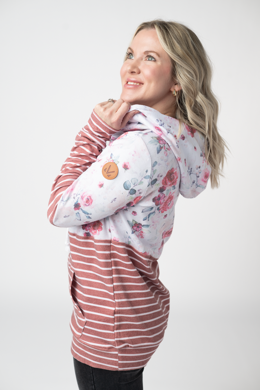 Hailey Pullover Hoodie - Pink Bloom and Stripes