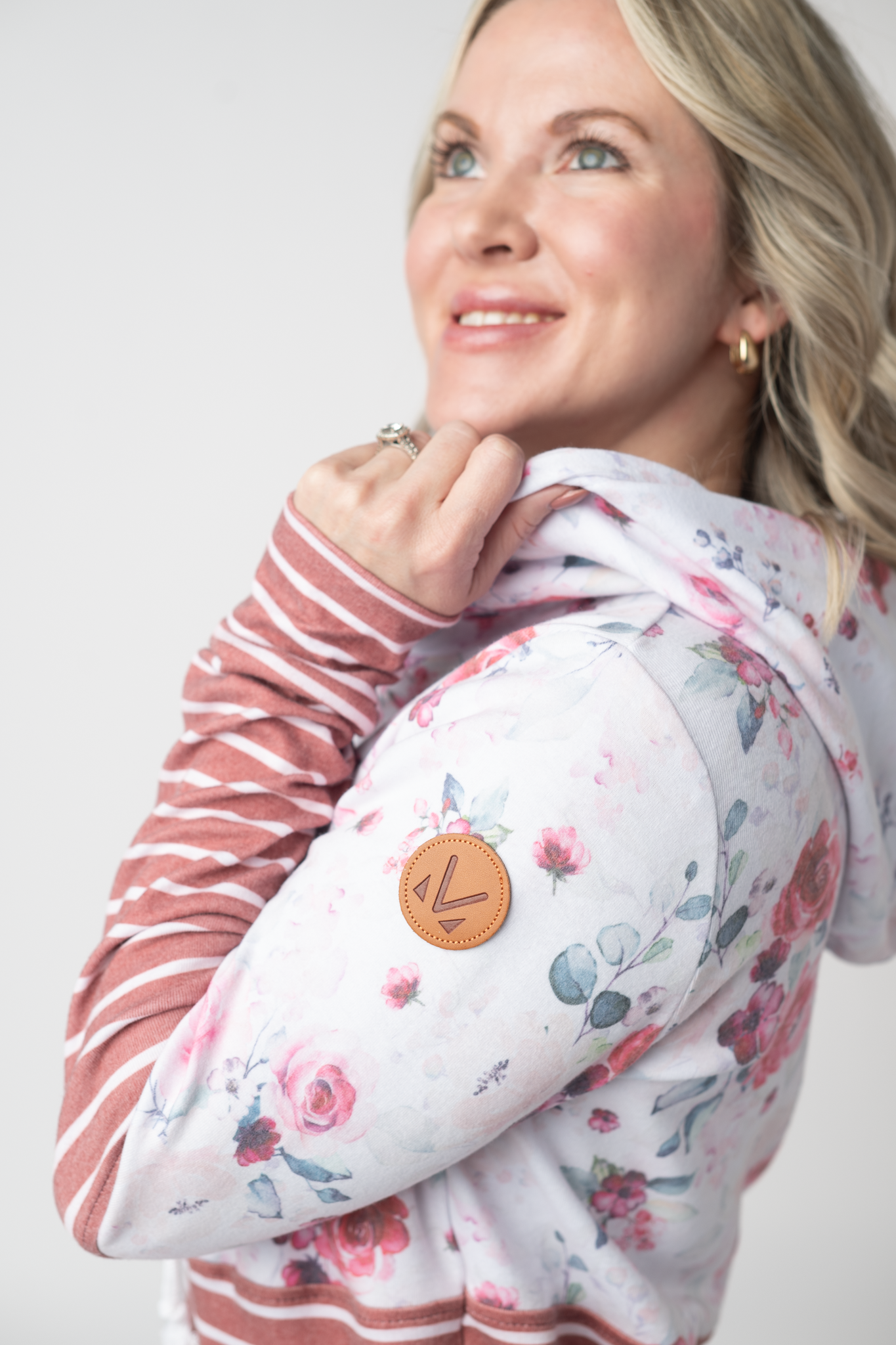 Hailey Pullover Hoodie - Pink Bloom and Stripes