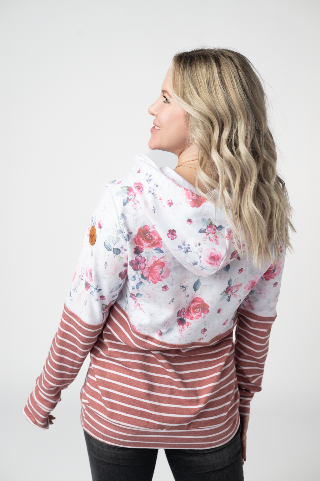 Hailey Pullover Hoodie - Pink Bloom and Stripes
