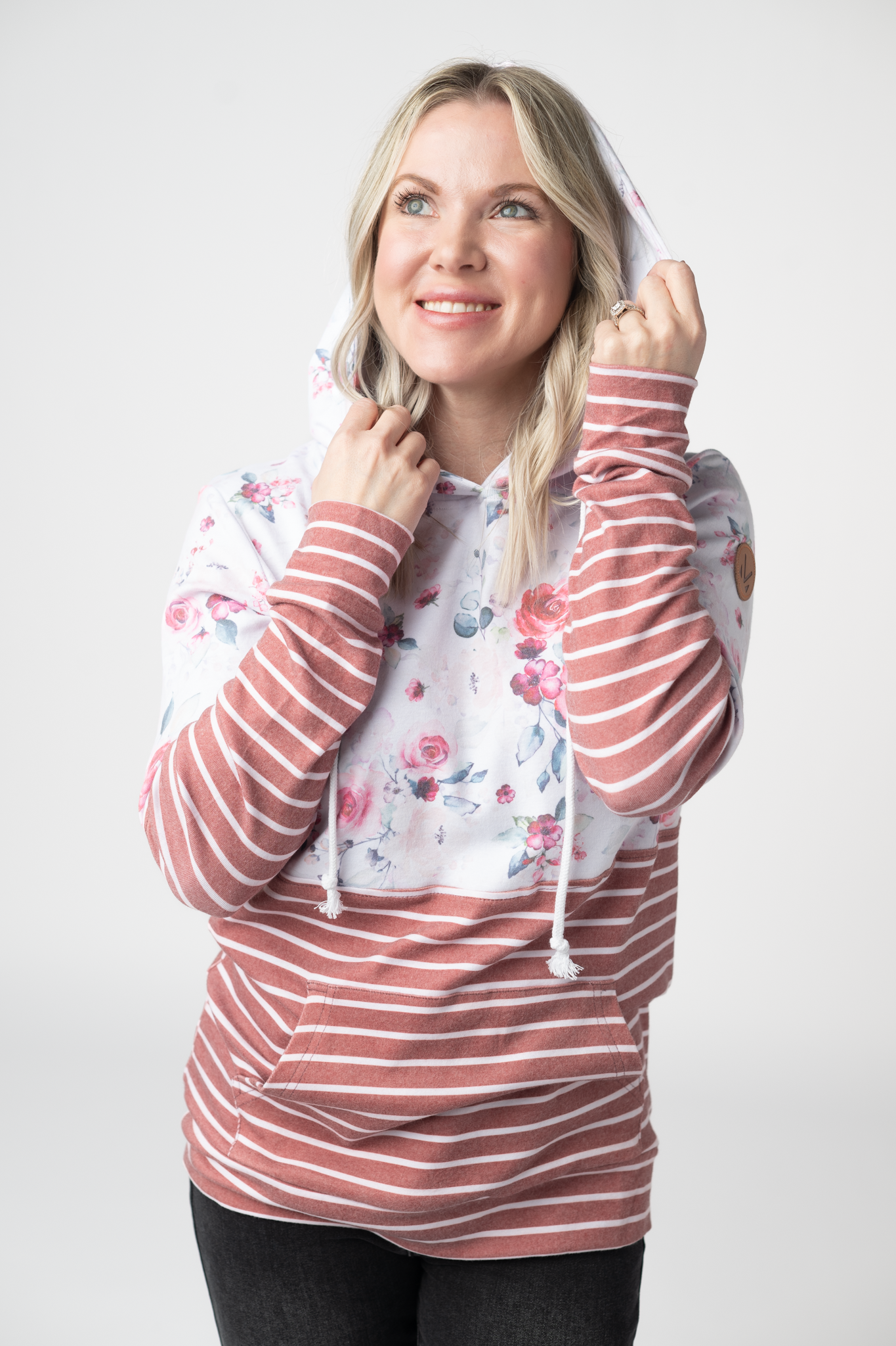 Hailey Pullover Hoodie - Pink Bloom and Stripes
