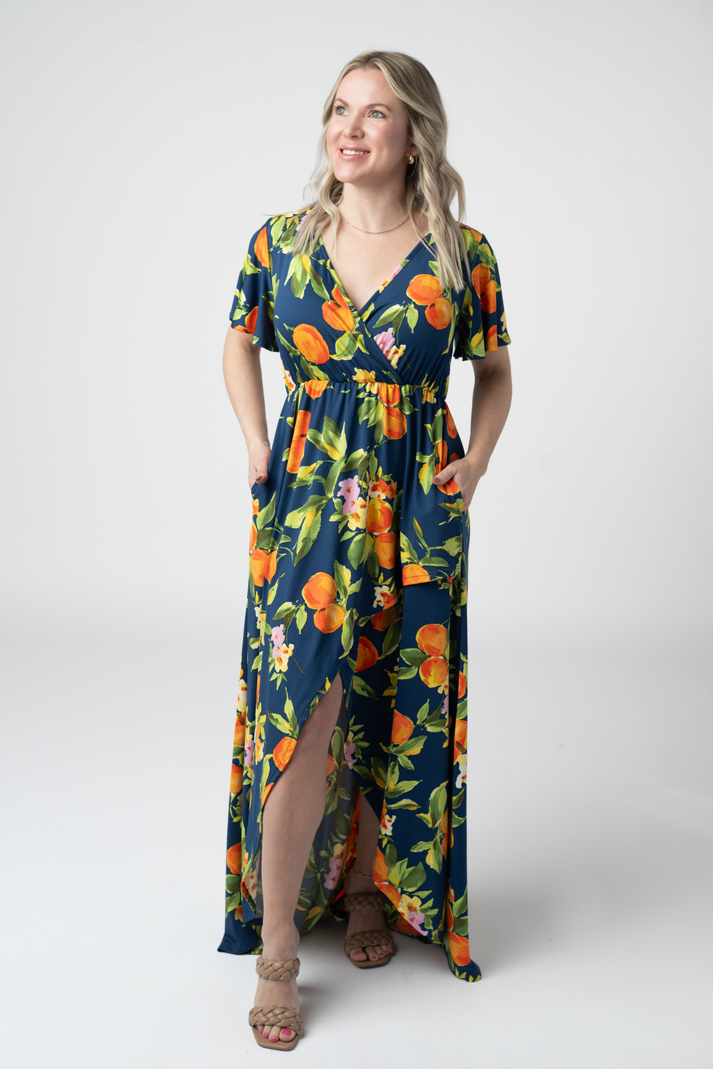 Harley High-Low Dress - Navy Citrus