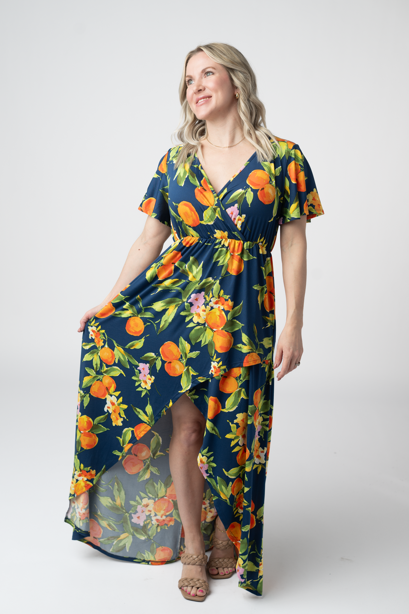 Harley High-Low Dress - Navy Citrus