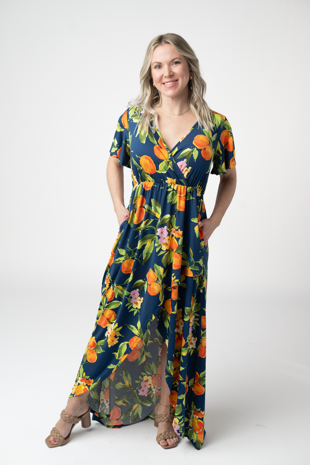 Harley High-Low Dress - Navy Citrus