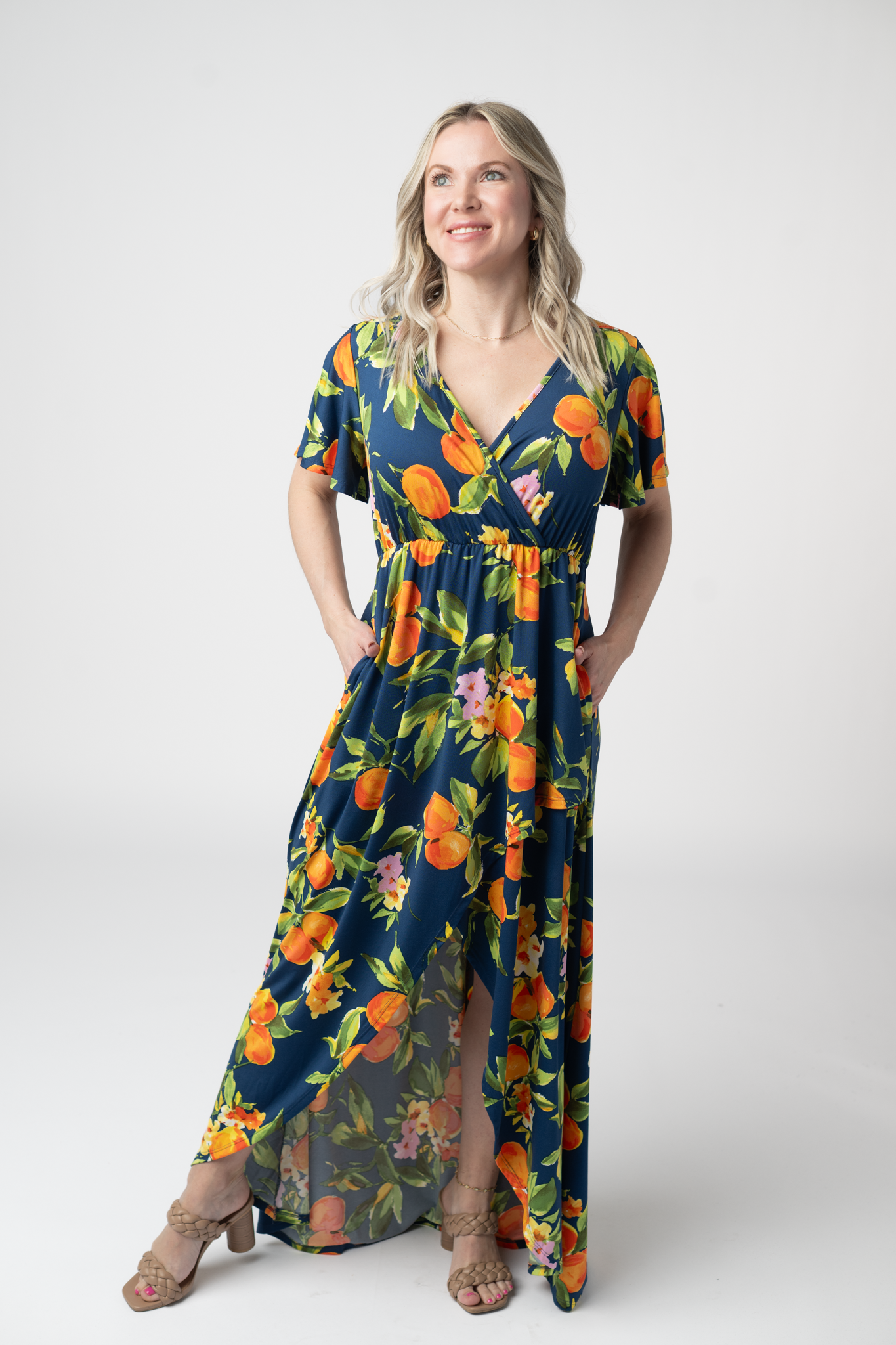 Harley High-Low Dress - Navy Citrus