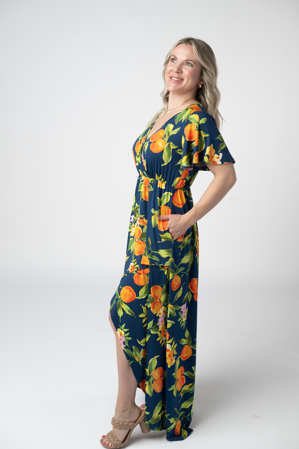 Harley High-Low Dress - Navy Citrus