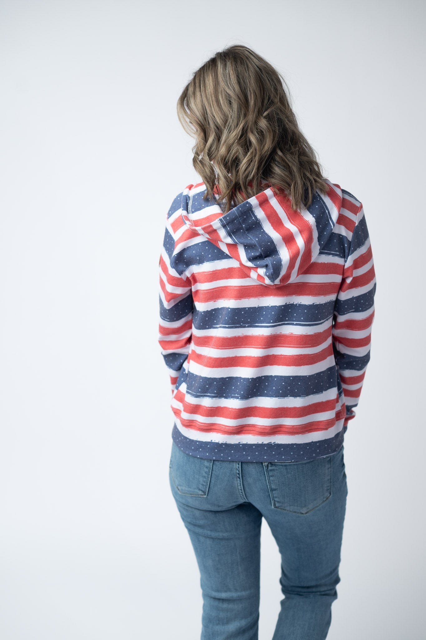 Fullzip Hoodie - Striped Red, White, and Micro Blue Stars