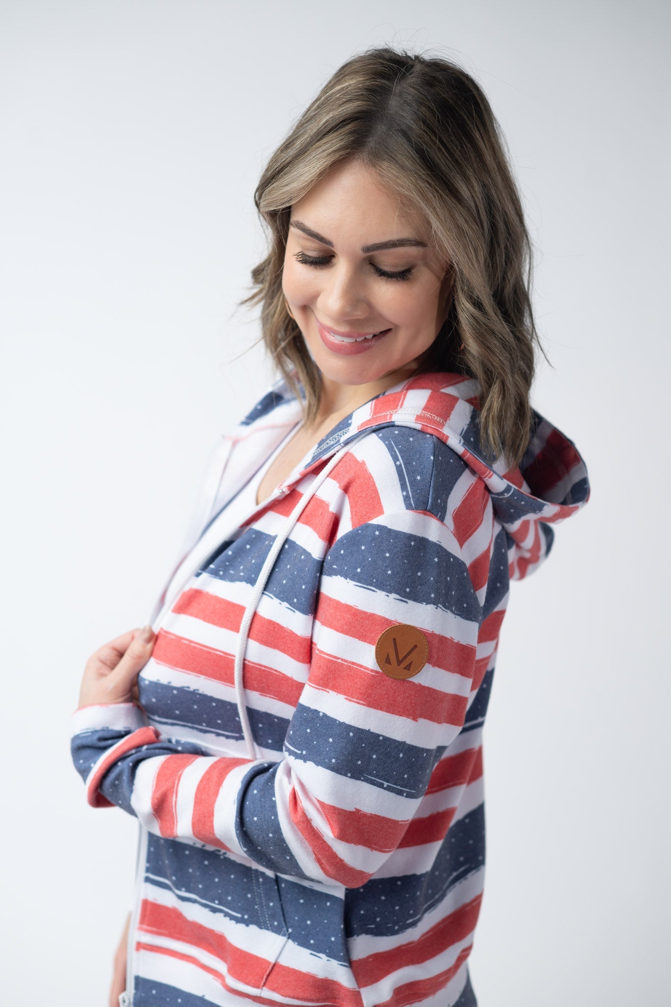 Fullzip Hoodie - Striped Red, White, and Micro Blue Stars