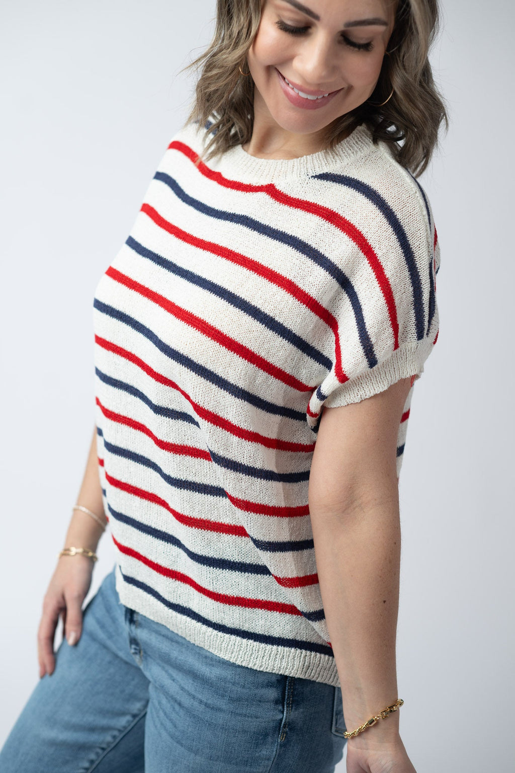 Red, White, and Blue Stripes Open Knit Top