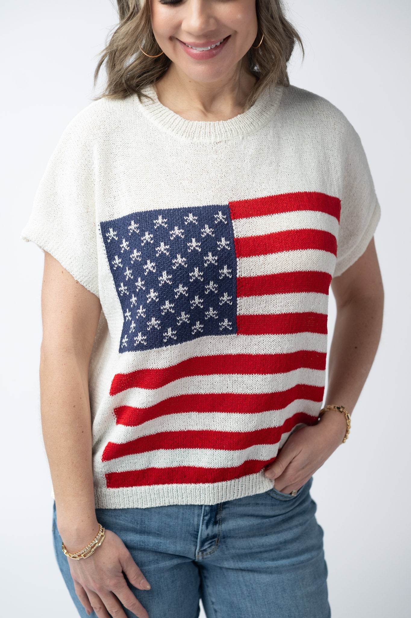 American Flag Open Knit Top