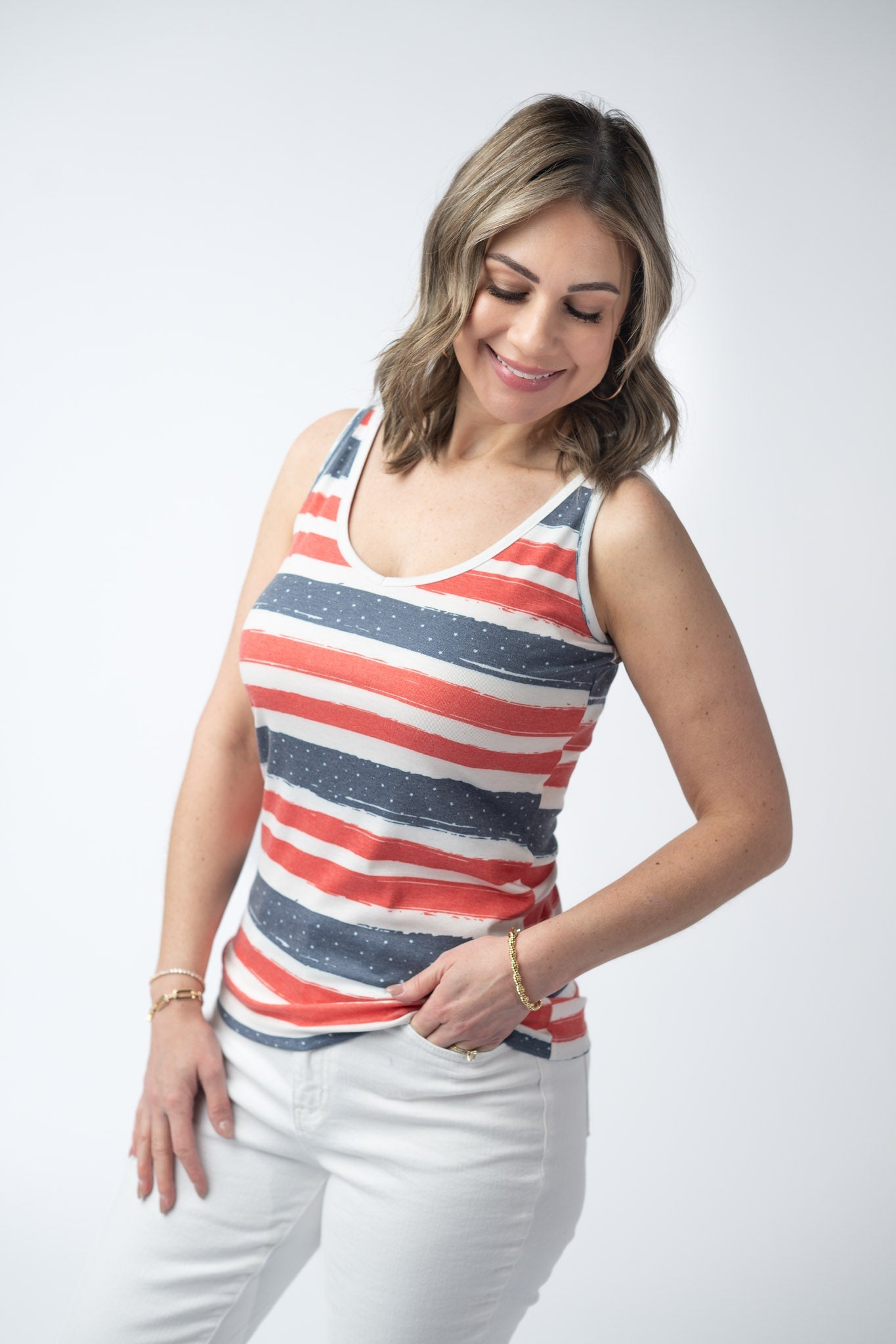 Kennedy Tank - Striped Red, White, and Micro Blue Stars