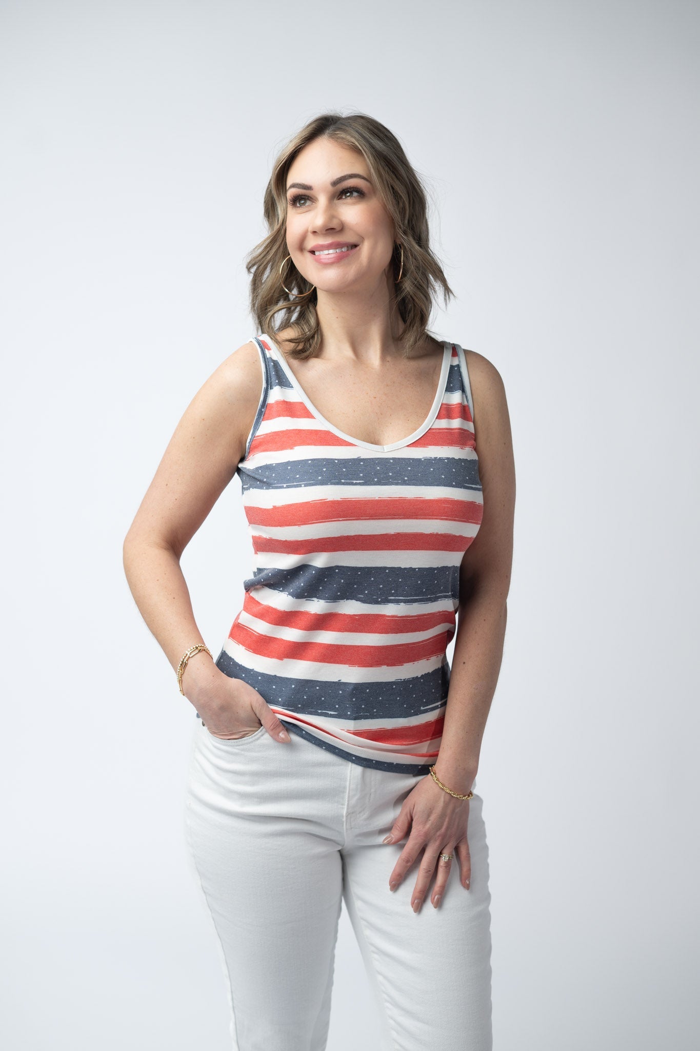 Kennedy Tank - Striped Red, White, and Micro Blue Stars