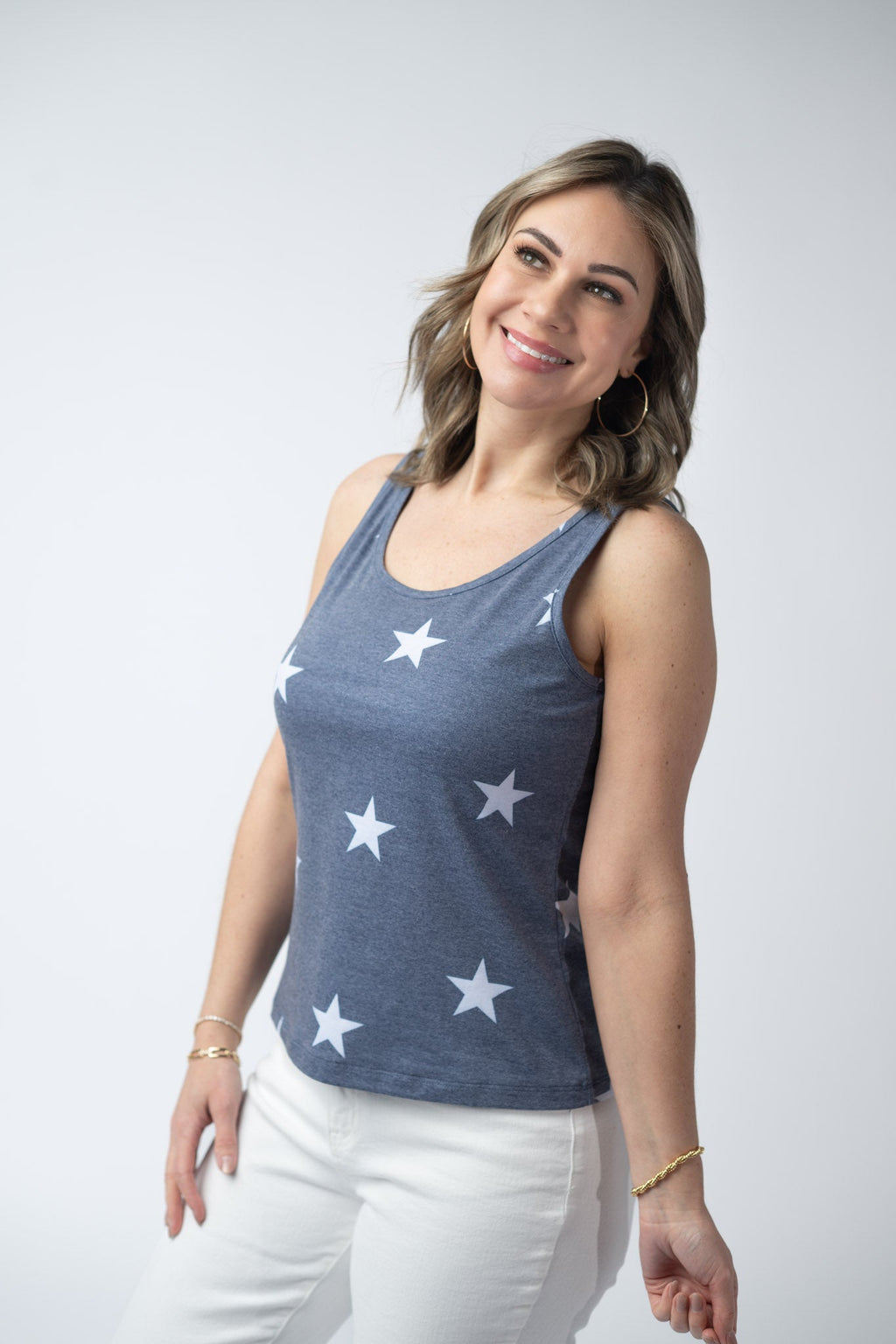 Faded Navy Stars Tank Crew Neck