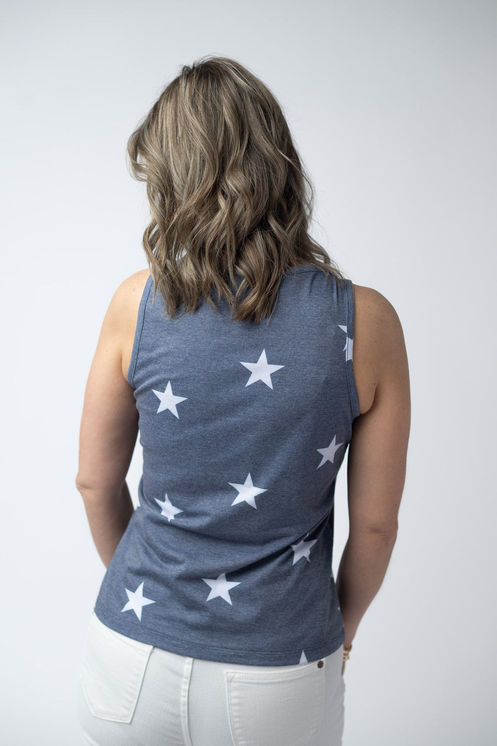 Faded Navy Stars Tank Crew Neck