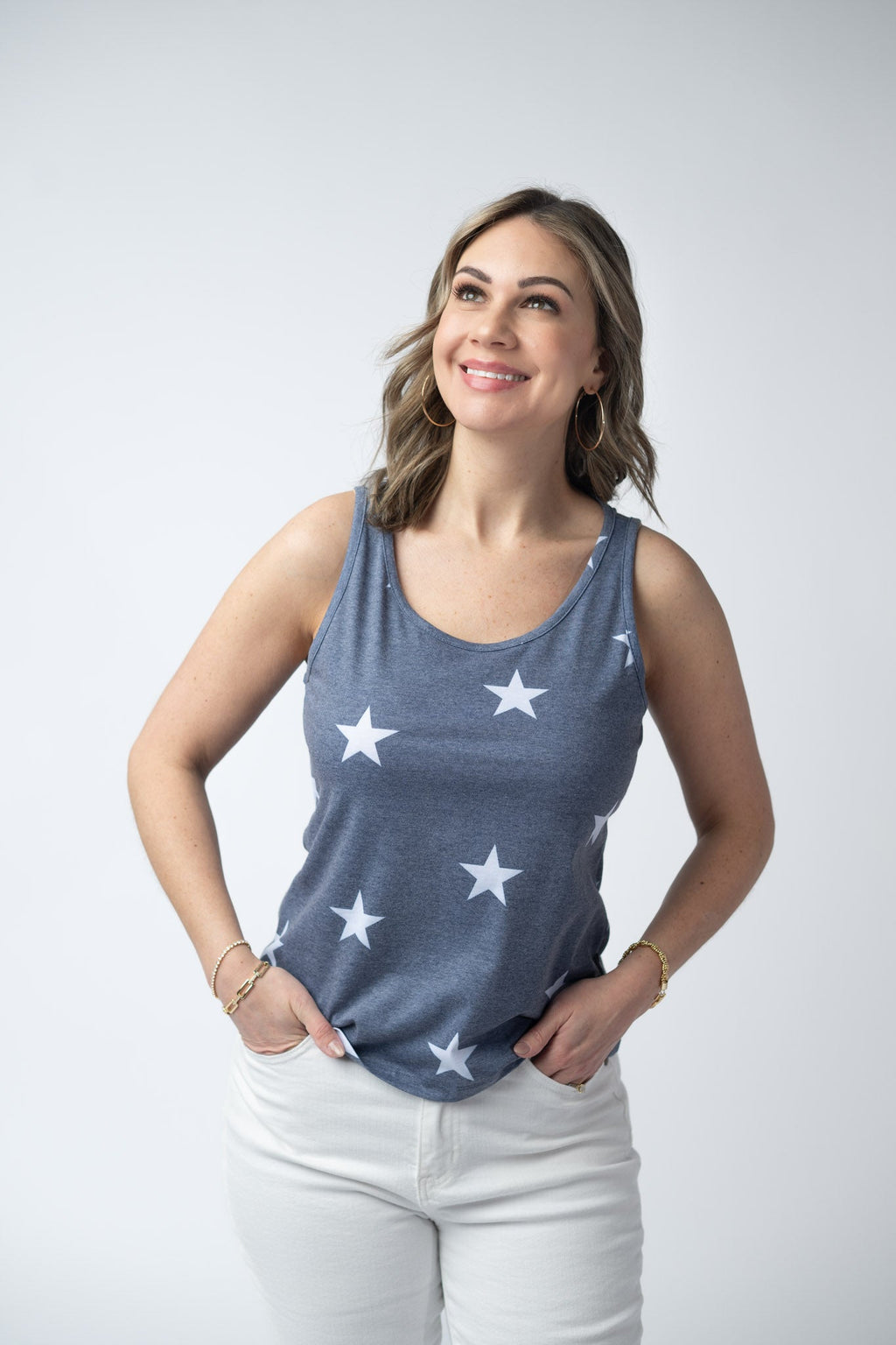 Faded Navy Stars Tank Crew Neck