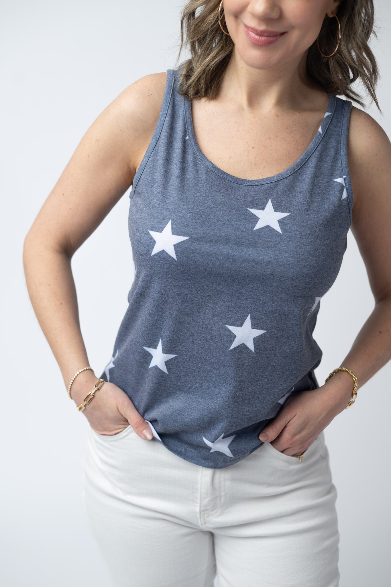 Faded Navy Stars Tank Crew Neck