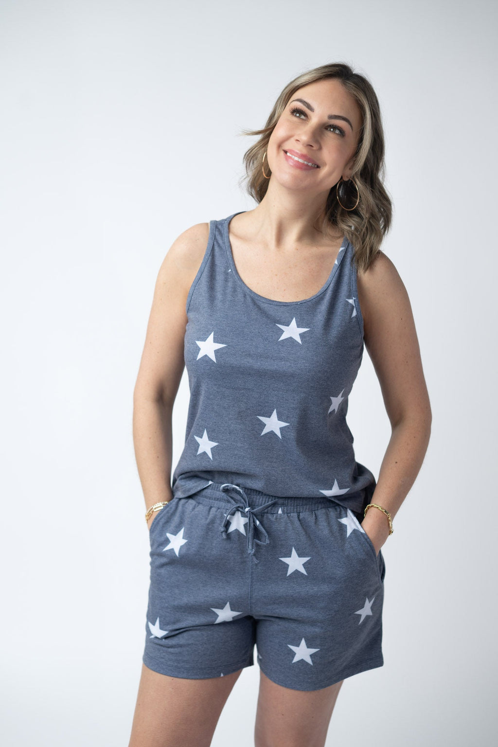 Faded Navy Stars Tank Crew Neck