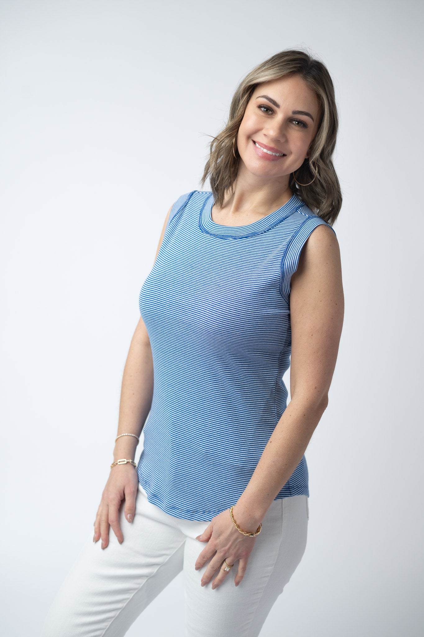 Morgan Micro Striped Tank - Blue
