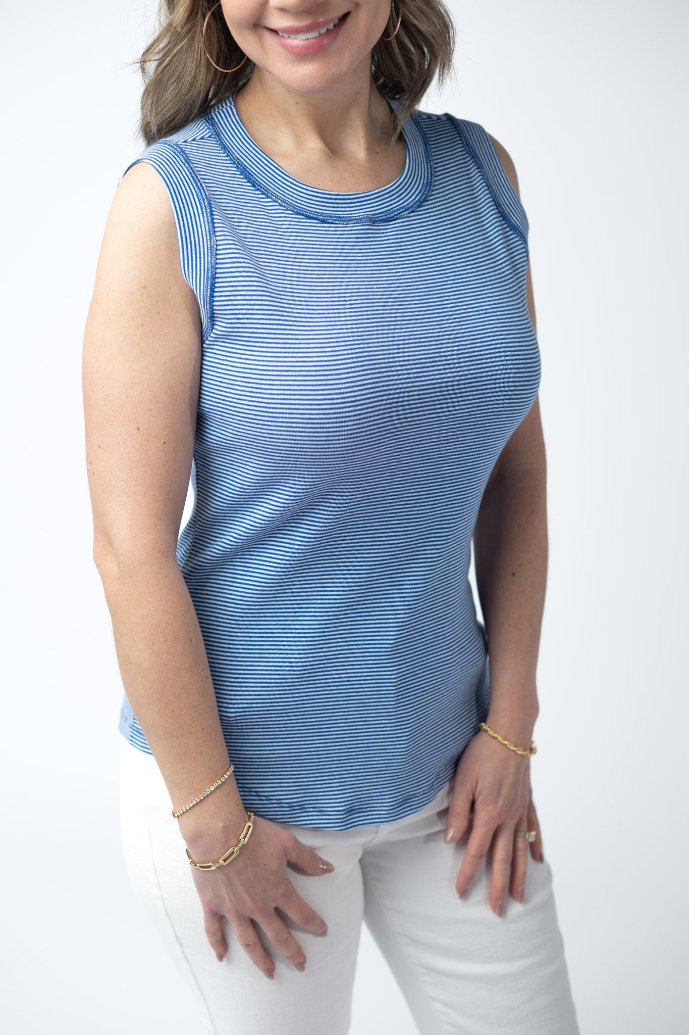 Morgan Micro Striped Tank - Blue