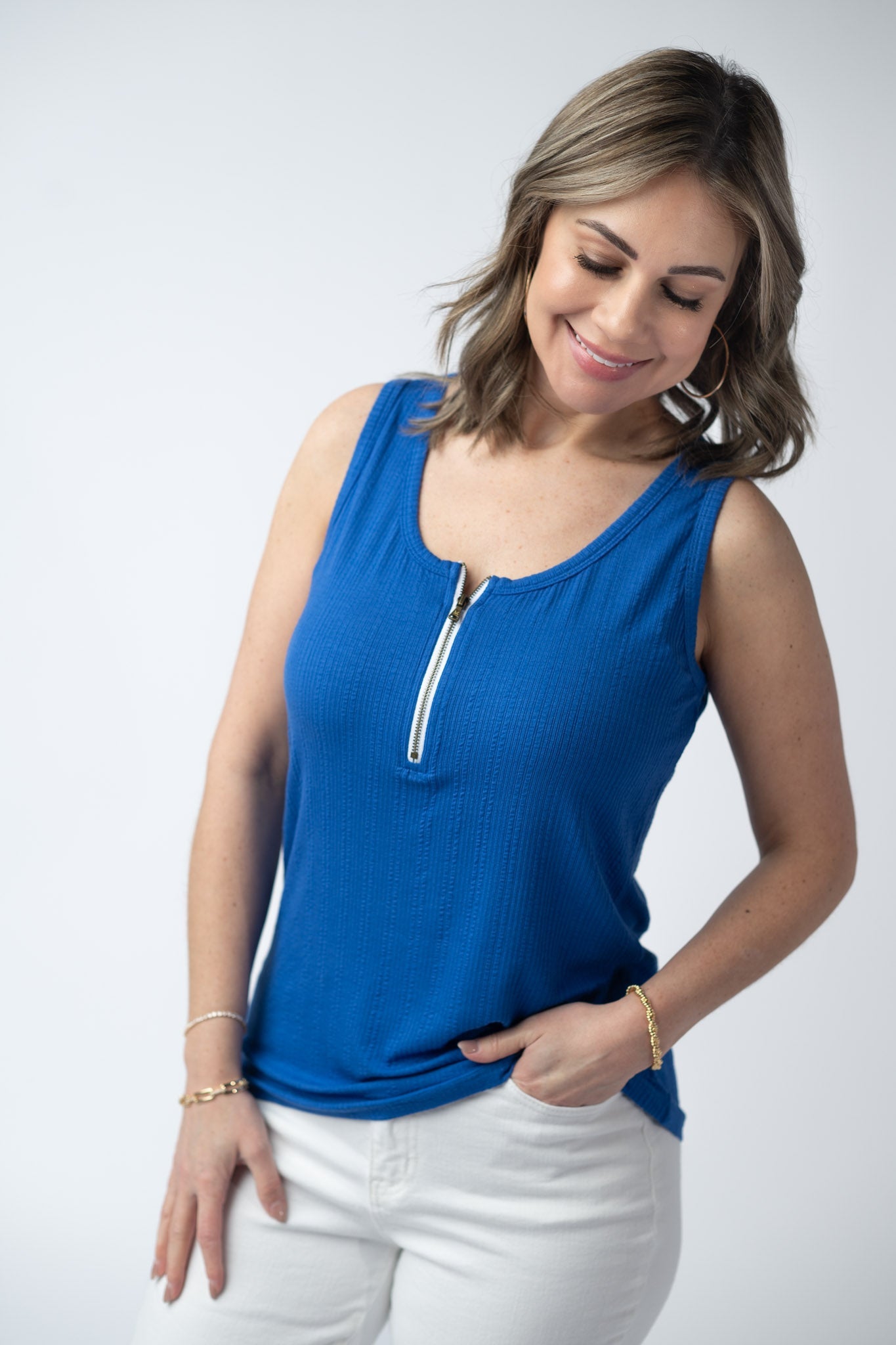 Mila Zipper Tank - Blue