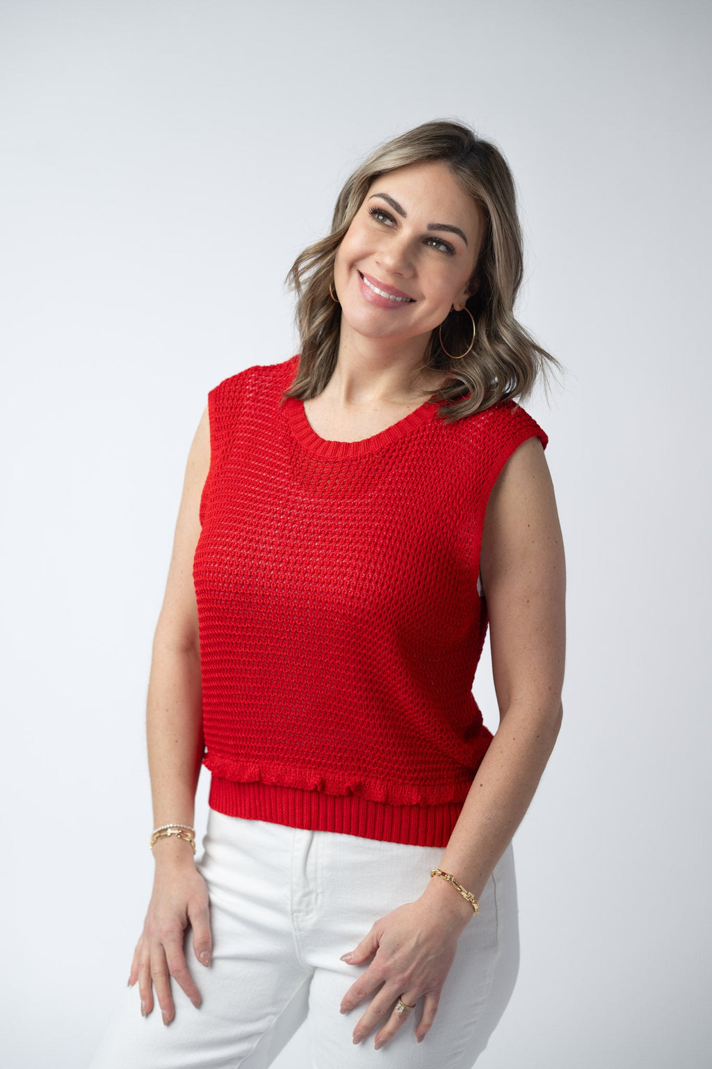 Amaya Open Knit Top - Red