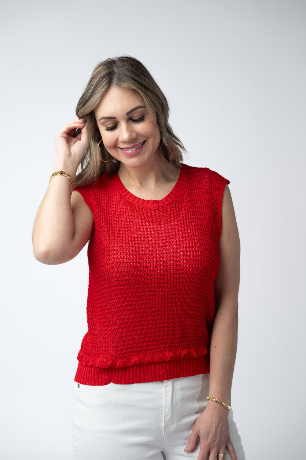 Amaya Open Knit Top - Red