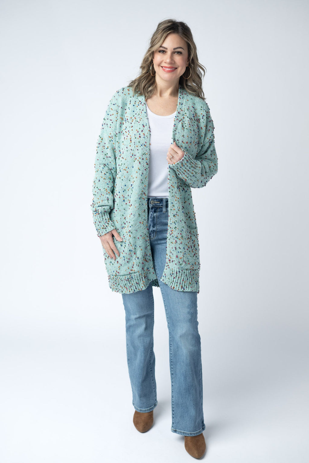 Carly Confetti Dot Cardigan - Aqua Blue