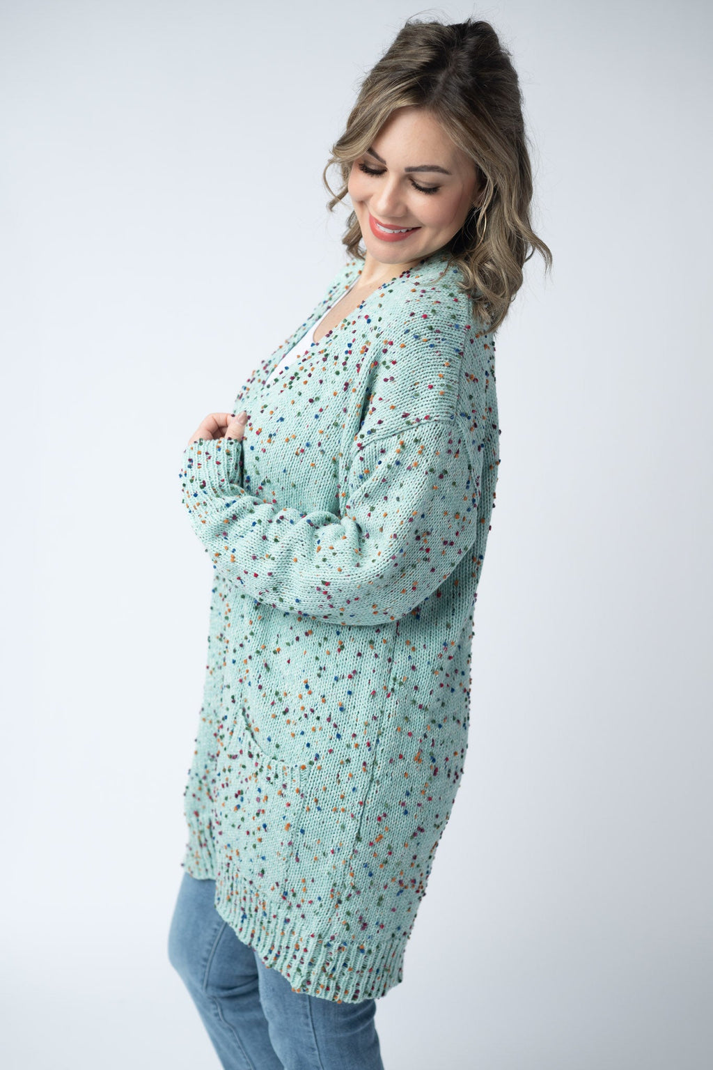 Carly Confetti Dot Cardigan - Aqua Blue